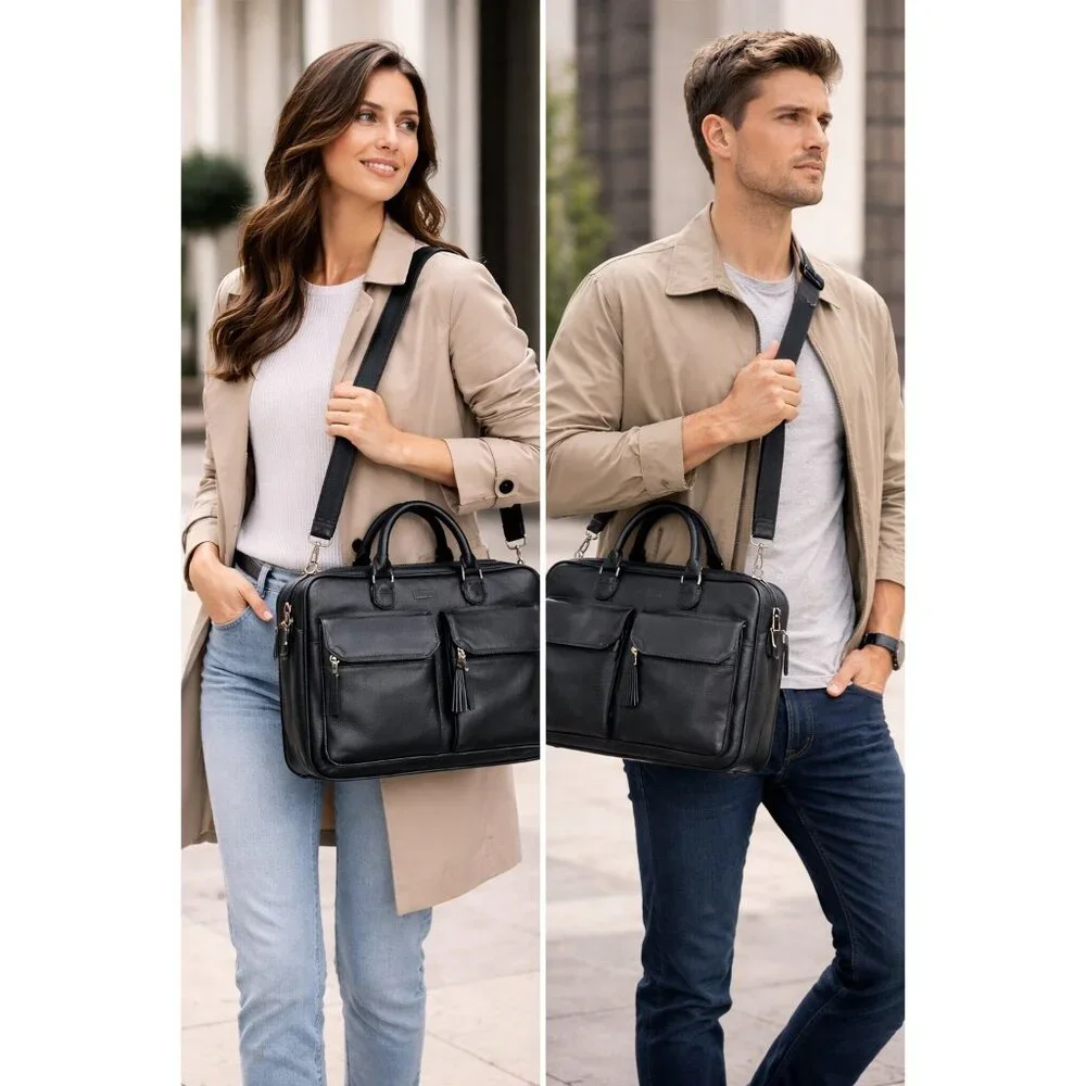 Coach Black Pebble Leather Commuter Laptop Bag Briefcase Unisex Crossbody